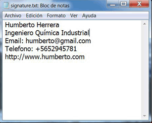 Ejemplo para incluir firma en el email Ejemplo para incluir firma en el email