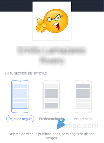 Mensaje de Facebook en que nos informa que dejaremos de ver las publicaciones, pero seguiremos siendo amigos Mensaje de Facebook