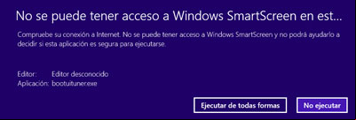 Advertencia del filtro SmartScreen en Windows 8