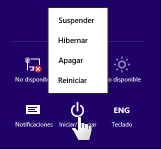 Opciones de apagado en Windows 8 Opciones de apagado en Windows 8